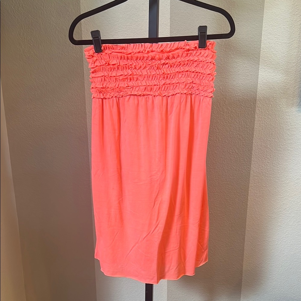Xhilaration Coral Strapless Smocked Knee-Length A-Line Beach Cover Up